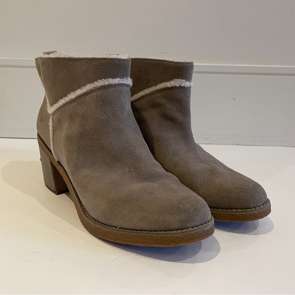 UGG Suede Shearling Ankle Boots with Block Heel in Taupe Women’s US 11 - Picture 3 of 8